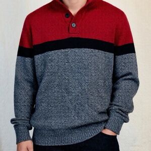 American Eagle Sweater Mens Size Large Red Gray Seriously Soft Cotton Wool Prepp